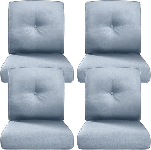 Belord Luxury 4" Thick Outdoor Cushion 4 Set - 22 x24 Inch 28D Sponge Filling Fade-Resistant Chair Cushion, Spill Proof Removable Patio Furniture Replacement Cushions for Sofa Bench Swing - Baby Blue