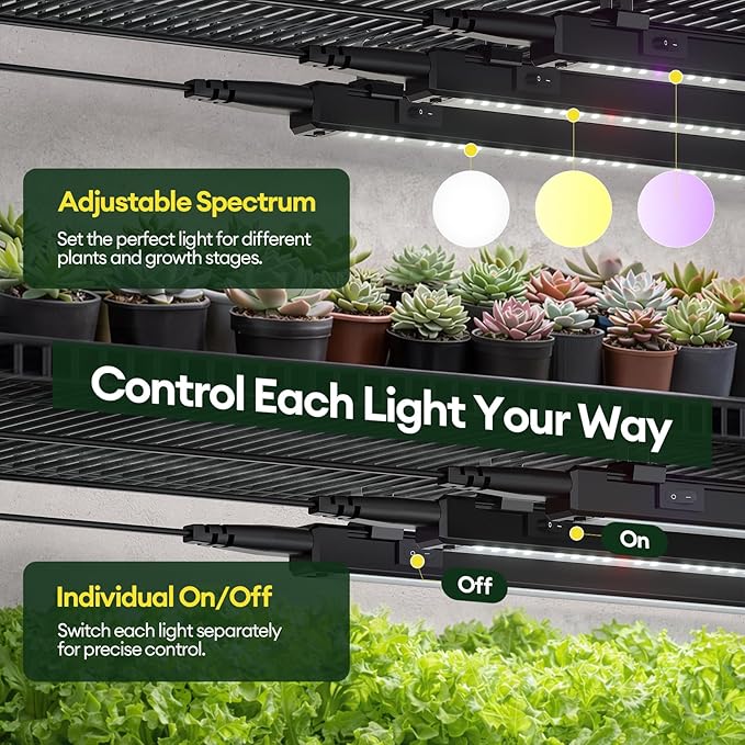 Plant Grow Light 2ft, Tunable Full Spectrum LED Grow Light Strips 60W (4 x 15W), T5 Growing Lamp with Timer & Dimming Controller for Indoor Plants, Greenhouse, High PPFD, 4-Pack