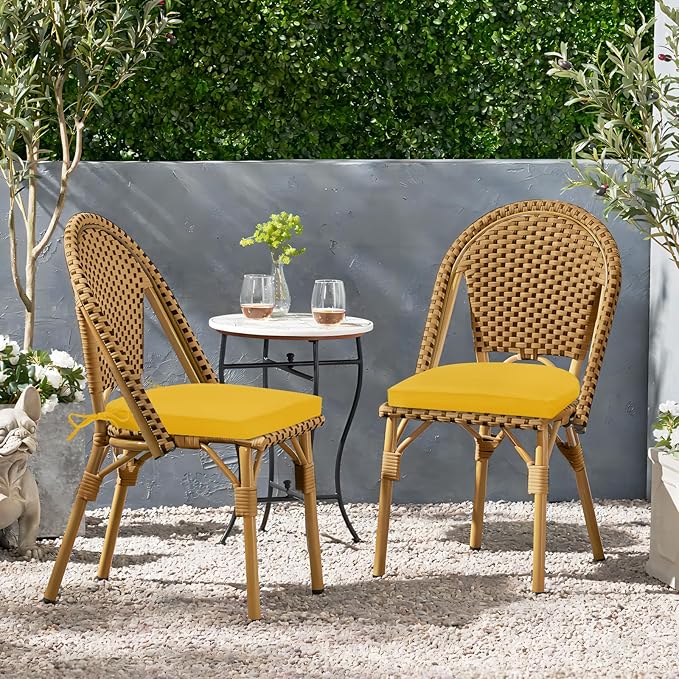 HARBOREST Outdoor Chair Cushions Set of 2, Water Resistant Patio Chair Cushions with Ties, Outdoor Seat Cushions for Patio Furniture, 17"x16"x2", Yellow