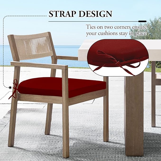 Wellsin Outdoor Chair Cushions for Patio Furniture - Patio Chair Cushions Set of 6 - Water Resistant Round Corner Outdoor Seat Cushions 17"X16"X2", Burgundy