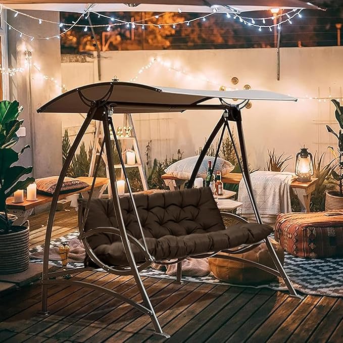 2-3 Seat Swing Replacement Cushion, Outdoor Bench Cushions with Backrest Thicken 4", Patio Furniture Garden Porch Loveseat Glider Pad Anti-Fading Waterproof (Brown, 40x40in)