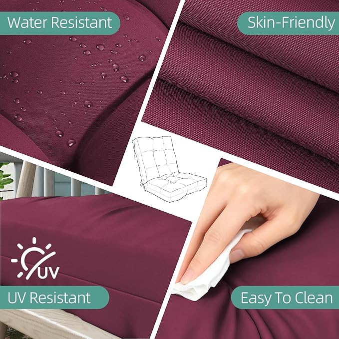 Outdoor Chair Cushion, 42x21x4 Inch Patio Cushions for Dining/Rocking Chairs, High Back Soft Seat Pad with Ties, Indoor Outside Use, Fade-Resistant & Waterproof, Burgundy