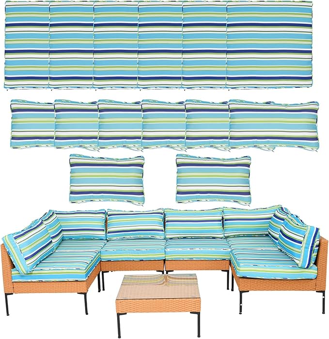 14Piece Outdoor Sofa Cushion Replacement, Patio Furniture Waterproof Cushion with Zippers, fit 6-Seat Outdoor Wicker Rattan Sectional Couch (Aurora, 25.6"x25.6"x3.9")