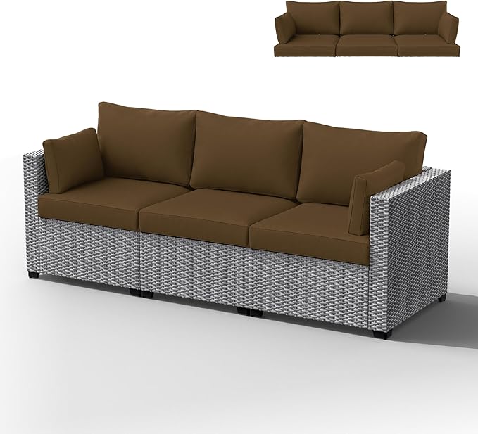 Outdoor Furniture Replacement Cushions, Waterproof Patio Furniture Cushions, 4" Deep Seat Outdoor Sectional Cushion for 3-Seat Outdoors Rattan Sofa Patio Sofa Cushion, Chocolate