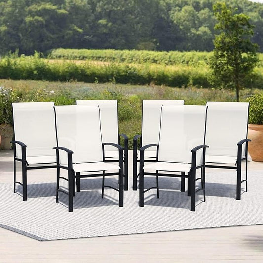 Outdoor Dining Chairs Set of 6, Patio Chairs with Metal Frame & Textilene Fabric, Perfect for Patio Garden Deck