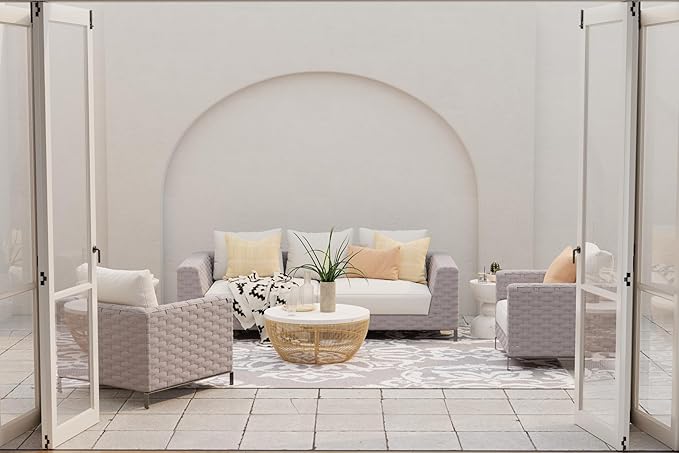 Mad Mats Traditional Outdoor Rug, Reversible Plastic Mat (4' x 6', New Wrought Iron - Cool Silver)