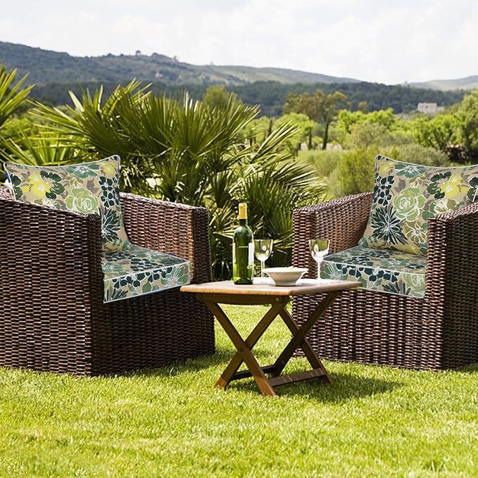 Deep Seat Cushions, Outdoor Cushions, Patio Furniture Cushions, Deep Seat & Back Cushion Patio Cushions for Backyard Couch Sofa Fade Resistant (24x24x4 inches 3 Sets, Cabbage)
