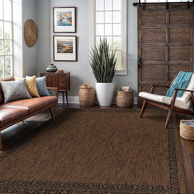 Washable Outdoor Rug 10x14 Modern Area Rugs Outdoor Carpets Bordered Pattern Non Shedding Waterproof Easy Clean Patio Deck Porch Living Room Bedroom Garden RV (10 X 14 Gold)