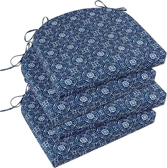 Basic Beyond Outdoor Chair Cushions Set of 4, Outdoor Cushions for Patio Furniture, Water Resistant Patio Chair Cushions with 2 Ties, 17x16x2, Blue Circles