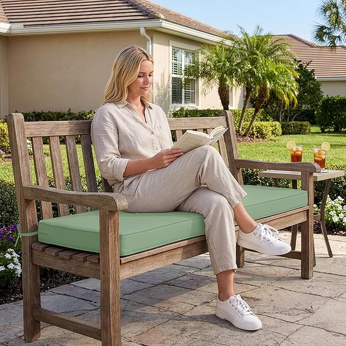 Outdoor Bench Cushion: Waterproof and Fade Resistant Patio Furniture Cushions - Non-Slip Bench Pad Cushion with Removable Cover for Garden Swing Porch Sofa Settee, 42 x 18 Inch, Sage Green