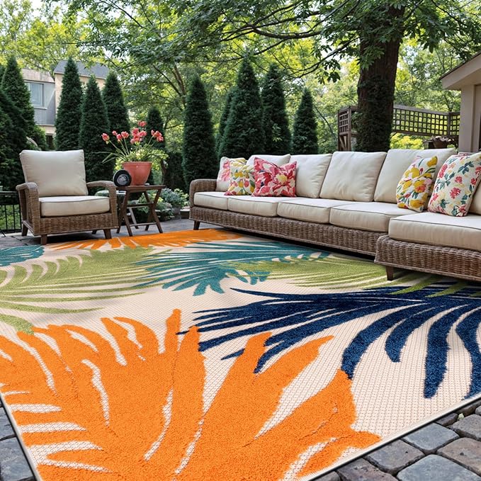 Rugshop Multi Lucca Contemporary Floral Indoor/Outdoor Area Rug Durable Polypropylene, Weather Resistant, Perfect for Patio, Backyard, Deck and Outdoor Lounge, High Traffic Areas 8'8" x 12'