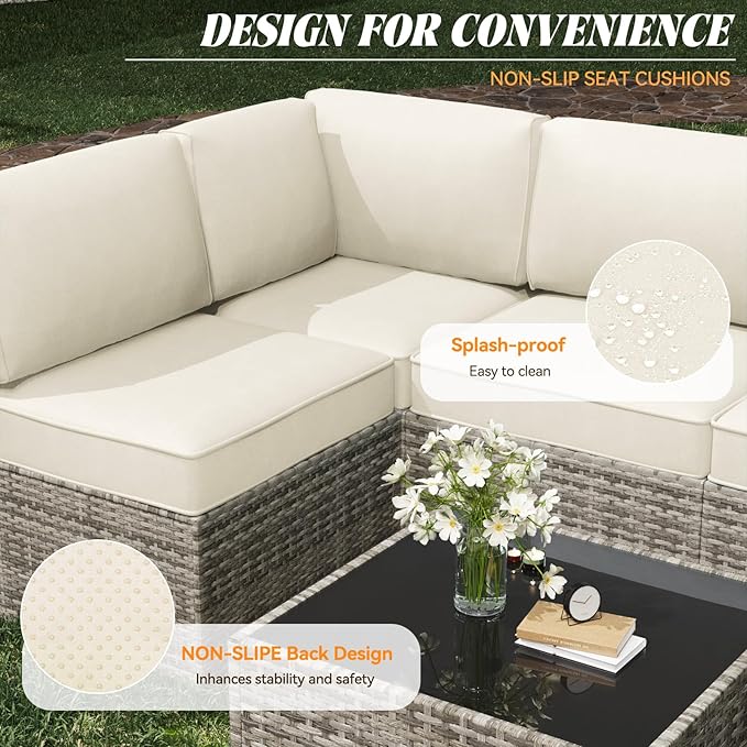 Patio Cushions for Outdoor Furniture,Water-Resistant Outdoor Cushions for 6 Seat Outdoor Sectinal,25.3"×25.3" Deep Seat Sofa Cushions, 14-Piece Outdoor Couch Cushions,Cream White