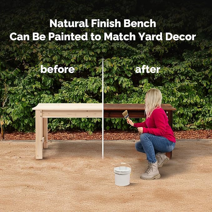 VINGLI Outdoor Wood Bench, 48" Outdoor Bench Patio Wooden Bench Garden Bench Outdoor Backless Bench for Deck Patio (Natural)