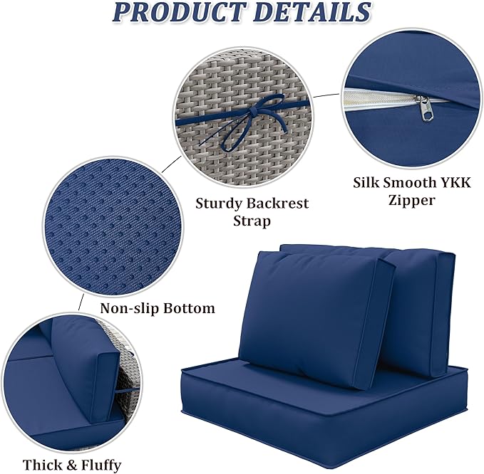 14-Piece Outdoor Cushions for Patio Furniture Thick Outdoor Chair Cushions 5" Foam High-Density Water-Resistant Deep Seat Cushion for 6-Seat Sectional Sets Liner&Cover Blue