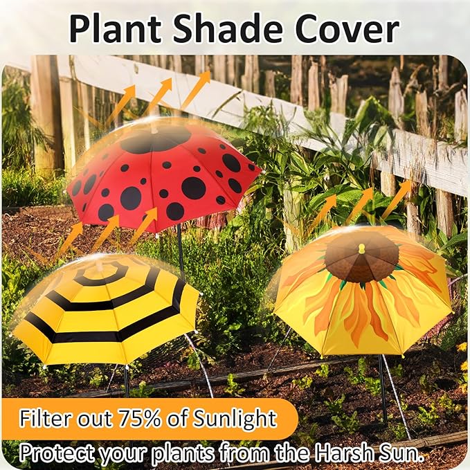 4 Pack Plant Umbrellas for Outdoor Plants, Upgraded Joints-enhanced Wind Resistance, Adjustable Height, Large Garden Umbrella Shade for Potted Plants Bed Flower Pot(4 Assorted Styles)