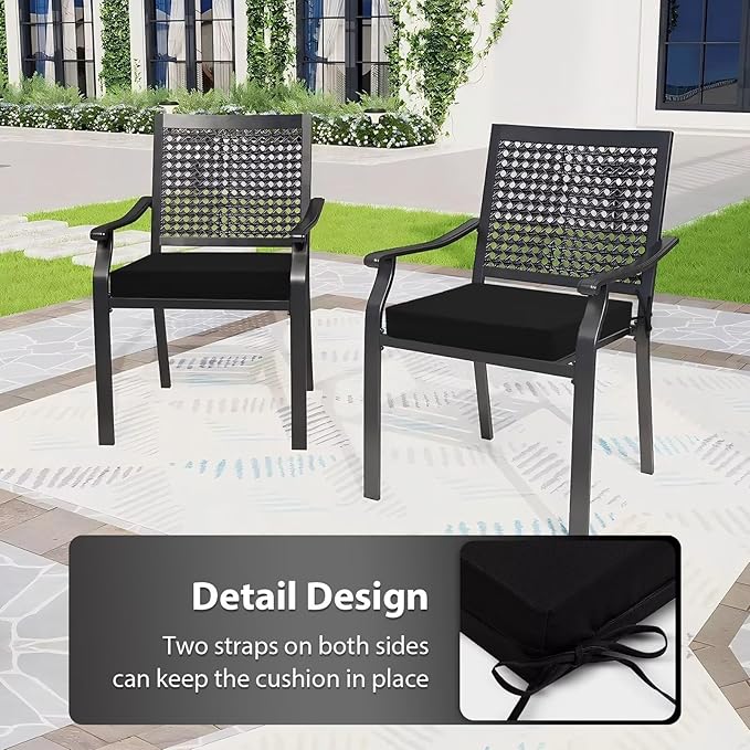 Outdoor Chair Cushions Set of 2, 18.5 x 16 Inch Patio Chair Cushions for Outdoor Furniture, Water Resistant, Non-Slip Ties(Black)