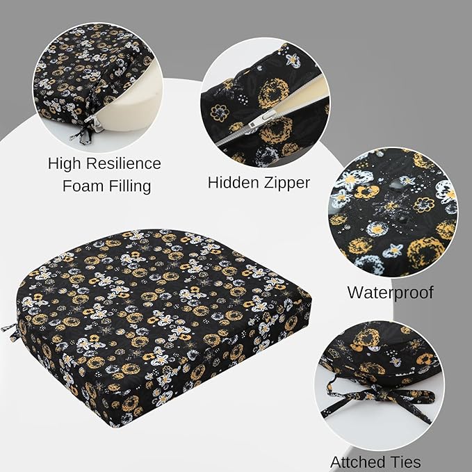 idee-home Outdoor Chair Cushions Set of 2, Thick 19" x 19" x 3" Outdoor Seat Cushions Patio Furniture Waterproof with Ties, Dining Pads