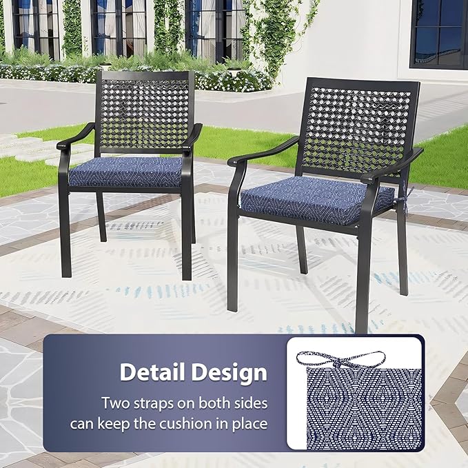 Outdoor Chair Cushions Set of 4, 18.5 x 16 Inch Patio Chair Cushions for Outdoor Furniture, Water Resistant, Non-Slip Ties(Digby Indigo)