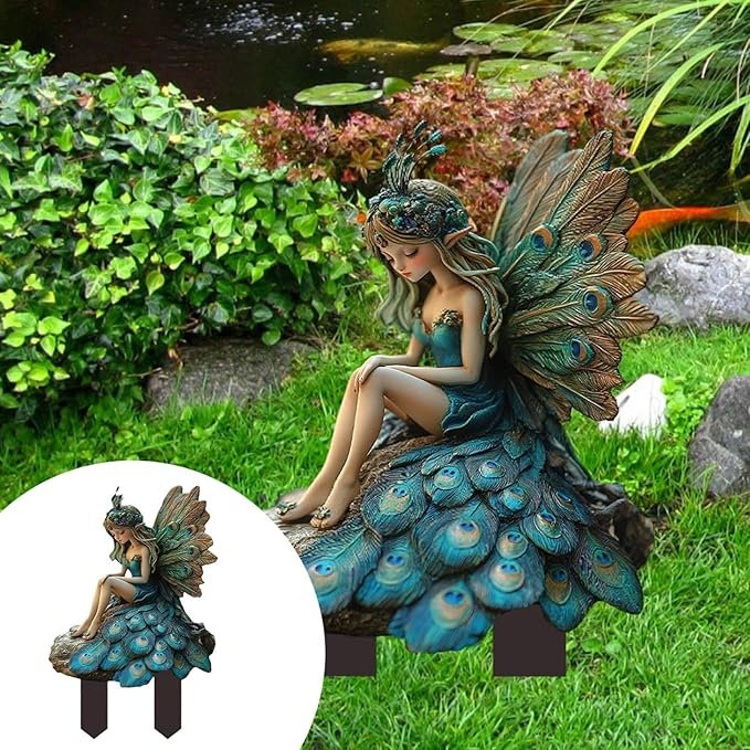 JOYO 11.8'' Bohemian Fairy Flower Pot Decoration, 2D Acrylic Ground Plug, Fairy Garden Planter Accessory, Angel Garden Stake for Outdoor Garden Decor