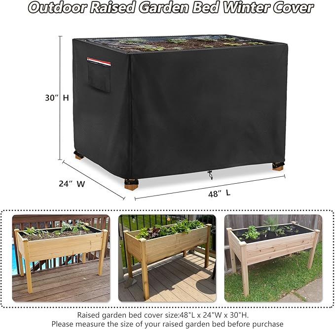 Spring Outdoor Raised garden bed cover With Transparent PVC Top Window,Waterproof Heavy Duty Covers with Split Zipper for 48 x 24 x 30 inch Elevated Wood Planter Box Stand(Black,Cover only) ﻿