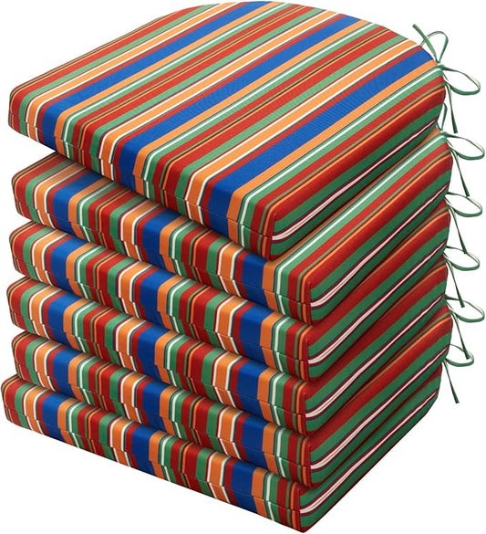 HARBOREST Outdoor Chair Cushions Set of 6, Water Resistant Patio Chair Cushions with Ties, Outdoor Seat Cushions for Patio Furniture, 17"x16"x2", Rainbow Stripes