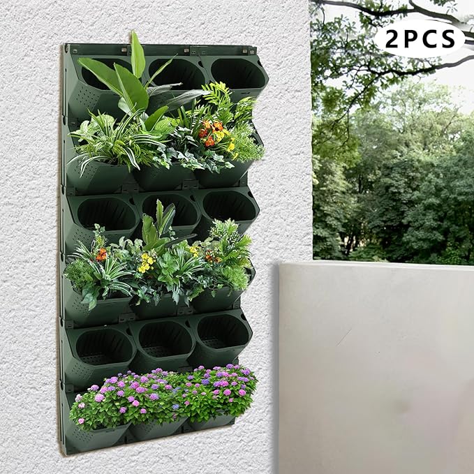Self Watering Wall Planter, Vertical Garden Planter with 36 Pots, Wall-Mounted Indoor & Outdoor Flower Pot Holder, Vertical Garden Plastic Planter for Home (Army Green)
