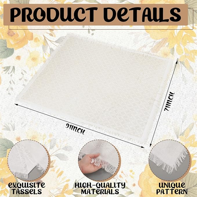 91 x 71 Extra Large Outdoor Boho Picnic Blanket with Beige White Table Runner, 6 Throw Pillow Covers 6 Napkins Woven Cotton Yarn Oversize Beach Blanket Washable Picnic Camp Wedding