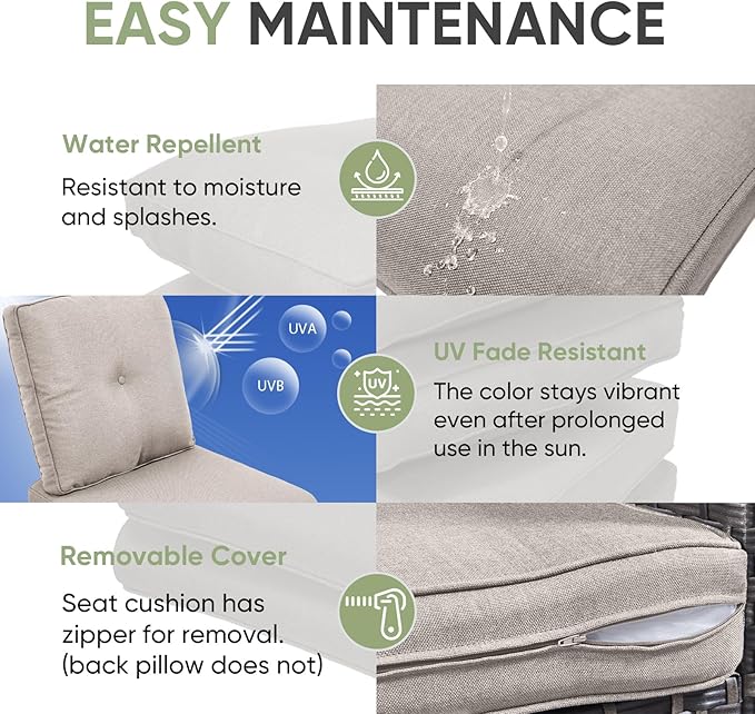 Outdoor Chair Cushion Set, 25 x 22 Deep Seat Cushion, Patio Chair Cushions for Outdoor, Include 1 Seat Cushion and 1 Back Cushion, Beige