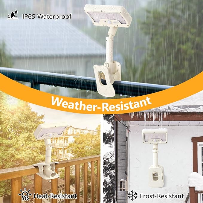 Clip On Solar Lights Outdoor with Motion Sensor, 360°Rotatable & Vertically Adjustable Solar Fence Lights with 92 LEDs (600 LM, 3000 K),IP65 Waterproof Security Light for Deck, Gutter（White, 1 Pack）