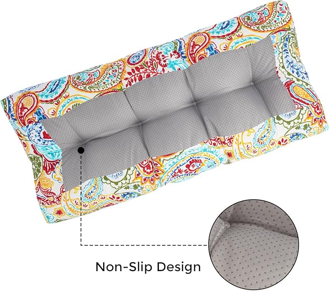FUNHOME Outdoor Bench Cushion 45 x18 inch with Non-Slip Grips,Water Resistant Porch Swing Cushion,Bench Pillow Pads,Floral Tufted Cushions for Patio Garden Furniture,45" Seat Cushions(Phoenix)