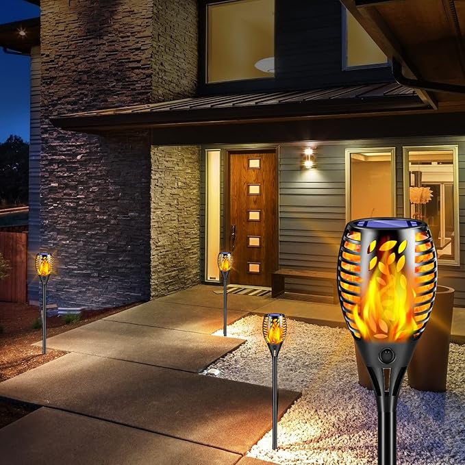 TomCare 8 Pack Outdoor Solar Lights Flickering Flames Torch Decorative Garden Lights Solar Powered Waterproof Lighting for Garden Patio Yard Landscape