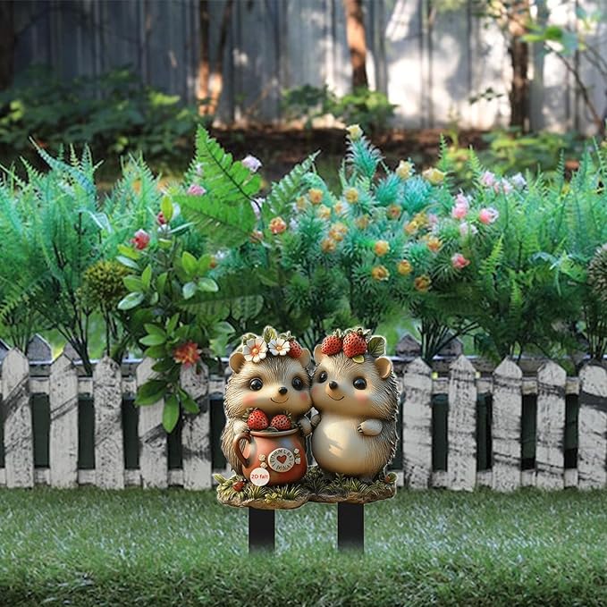 Cute Hedgehogs Garden Stake Decor, Stained Acrylic 2D Flat Animal Sign, Small Animal Ornament Indoor Outdoor Yard Lawn Pot Plant Decorative Accessories