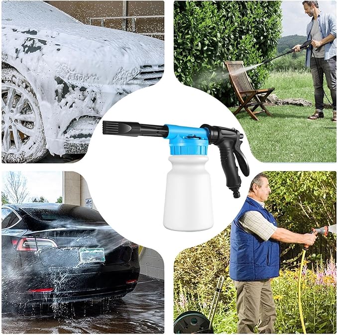 Foam Cannon - 1L Handheld Pressurized Sprayer, Garden Foaming Sprayer, Soap Washer Tool | Car Cleaning Hose Attachment, Automobile Detailing Accessory, Use for Home Driveway Garage Washing