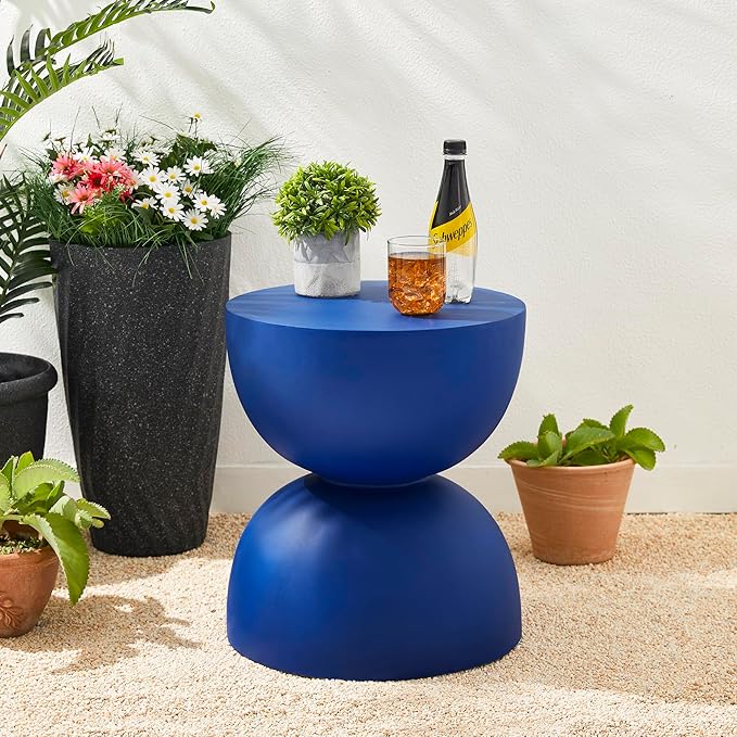 Glitzhome Outdoor Side Tables Set of 2, Heavy Duty Patio Sturdy Faux Terrazzo Decorative Garden Stool Planter Stand for Indoor Covered Outdoor, 17.75" H, Cobalt Blue