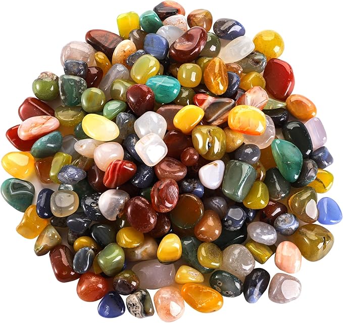 Hedume 2 Pounds Decorative Gravel Stones, 7/10 to 9/10 Inch Colorful Mixed Agate Stone, Natural Polished Stones, Tumbled Stones for Vase Filler, Landscape Bottom Decoration, DIY Handmade