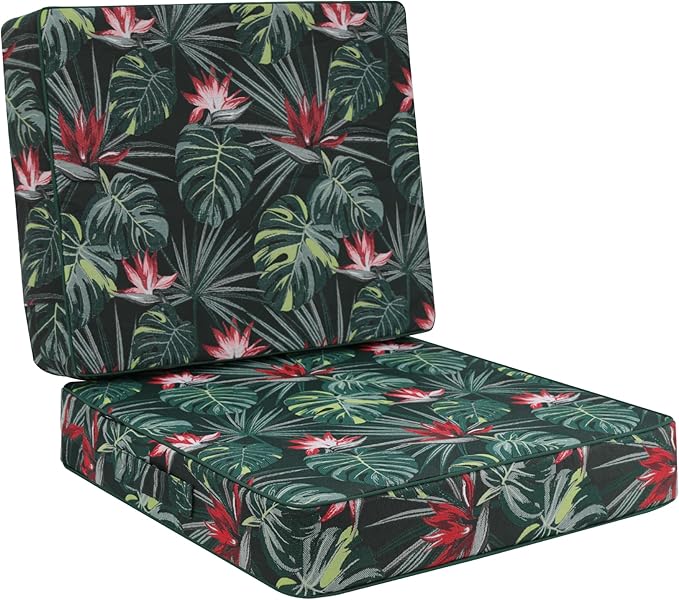 Favoyard Deep Seat Patio Cushion 19 x 19 x 3 in Waterproof Seat & Back Cushion Set with Color Fade Resisitant Pattern, Portable Handle, Attach Straps, Zipper on Removable Cover for Outdoor Furniture