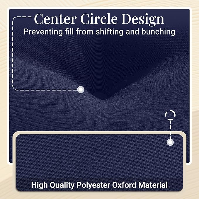 downluxe Bistro Chair Cushions for Patio Furniture, Water-Resistant Round Outdoor Chair Cushions Set of 4 with Non-Slip Ties, 15" x 15", Navy