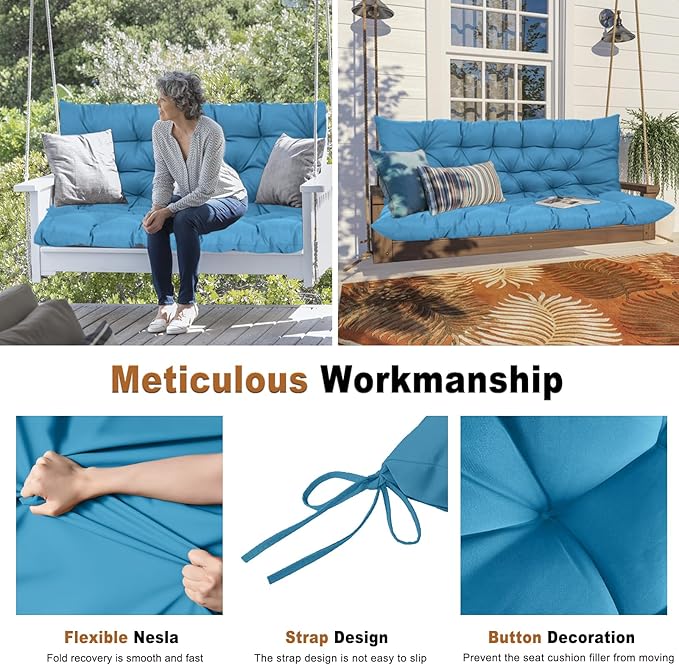 2-3 Seat Swing Replacement Cushion, Outdoor Bench Cushions with Backrest Thicken 4", Patio Furniture Garden Porch Loveseat Glider Pad Anti-Fading Waterproof (Sky Blue, 40x40in)