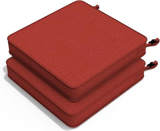 Outdoor Chair Cushions 22x22x3 Inch, Patio Seat Cushion Furniture Swing Set of 2, Water Repellent Chairs Wicker Cushion Pads with Couch Sofa in Garden, Brick Red