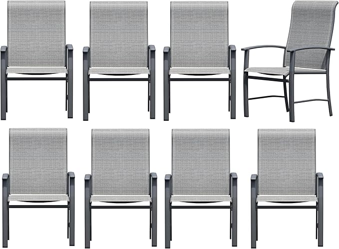Outdoor Dining Chairs Set of 8, Patio Chairs with Metal Frame & Textilene Fabric, Perfect for Patio Garden Deck