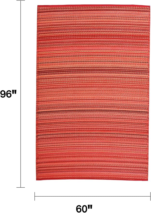 Fab Habitat Outdoor Rug - Waterproof, Fade Resistant, Crease-Free - Premium Recycled Plastic - Striped - Patio, Porch, Deck, Balcony - Cancun - Sunset - 5 x 8 ft