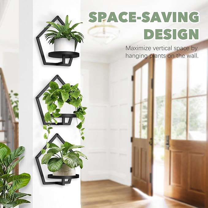 3 Packs Wall Hanging Planters for Indoor Plants, 7.9inch Metal Wall Plant Holder Hanger Wall Decor, Wall-Mounted Hanging Planters Window Plant Shelves Outdoor(Black)