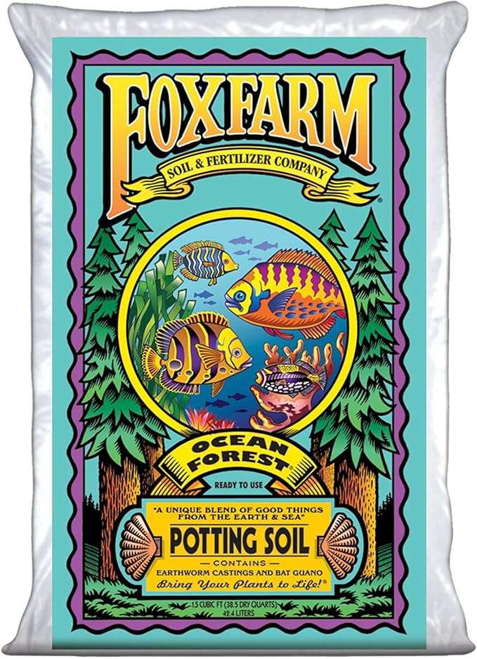 FoxFarm Ocean Forest Potting Soil for Container Gardens - Light, Aerated Texture with Fish Emulsion, Crab Meal, Earthworm Castings - Houseplant Potting Mix for Seedlings & Plant Starts - 1.5 Cu Ft