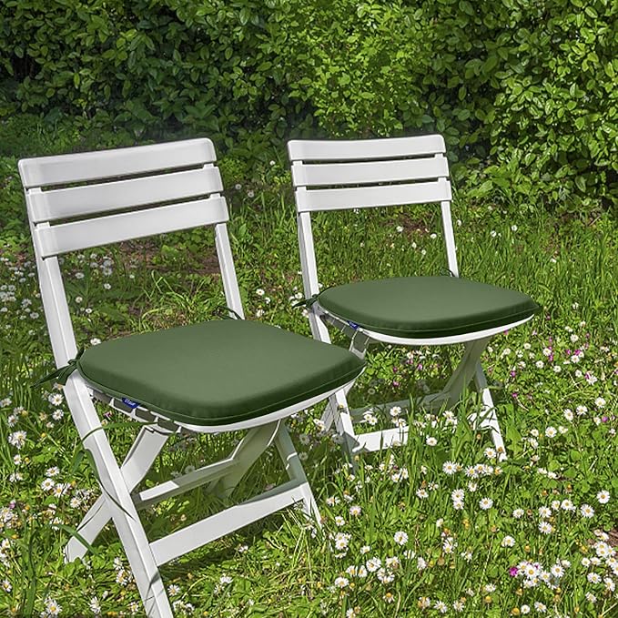 SleepMan Outdoor 17"x16" Chair Cushions with Ties Set of 2, Water Resistant All Weather U-Shape Seat Pads for Patio Garden Furniture Indoor Fade Resistant Patio Cushions (Moss Green)