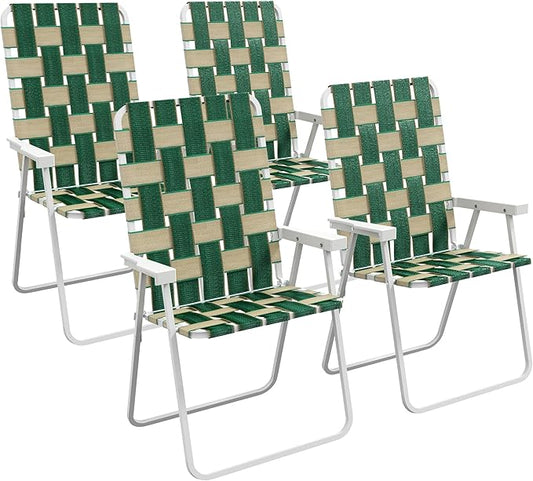 Outsunny Set of 4 Patio Folding Chairs, Classic Outdoor Camping Chairs, Portable Lawn Chair Set for Camping, Garden, Pool, Beach, Backyard with Armrests, Green