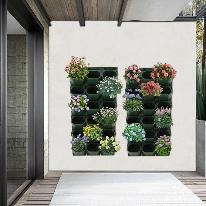 2 PCS Self-Watering Wall Planter, Wall-Mounted Vertical Garden Planter with 36 Pots for Indoor Outdoor Flowers Vegetables Herbs (Army Green)