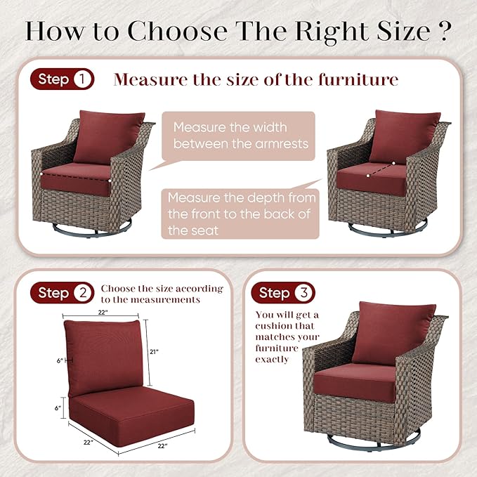 Luxury Outdoor Seat Cushion Set-22 x 24 x 6 Inch Outdoor Chair Cushions with Water Resistant & Removable Cover Outdoor Cushions for Patio Furniture Chair Sofa Couch
