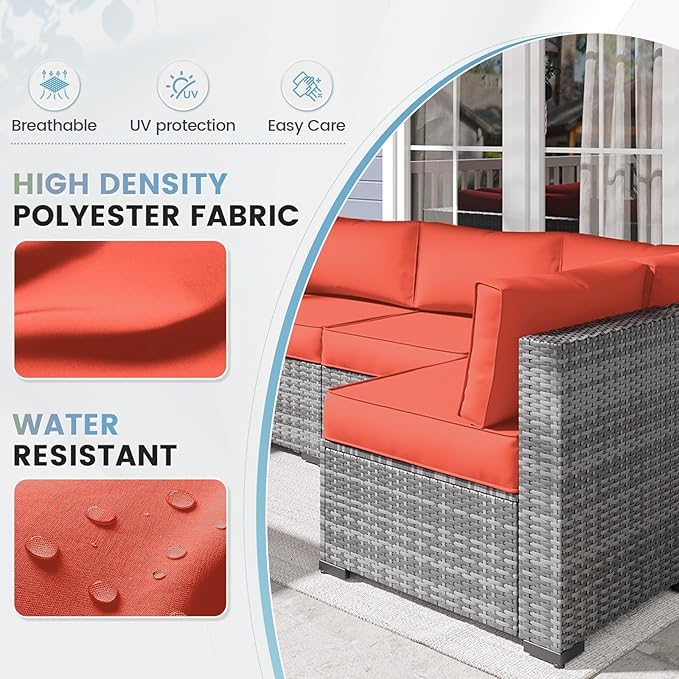 UDPATIO Replacement Cushions for Outdoor Furniture, 14 Piece Water-Repellent Cushions for 6 Seat Sectional Sofa, Orange Red
