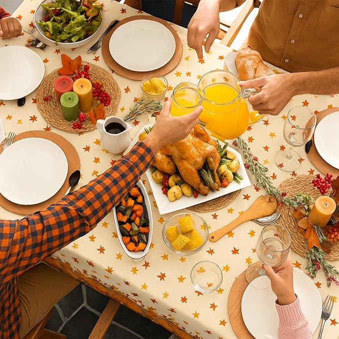 3 Pieces Fall Pumpkin Tablecloth – 54x108 Inch Disposable Thanksgiving Plastic Table Cover with Autumn Leaves and Harvest Design for Fall Party, Friendsgiving, and Seasonal Dinner Decorations