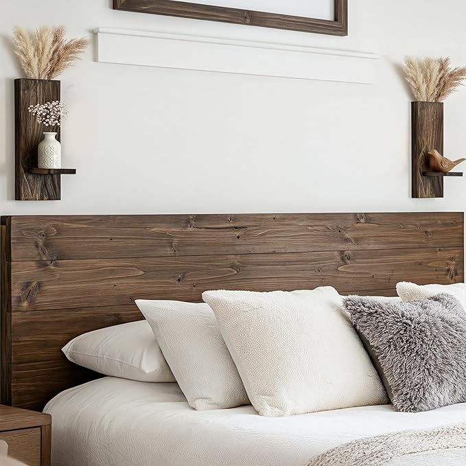Wood Wall Planter Set of 2, Wooden Wall-Mounted Vase with Shelf for Plants & Candles, Farmhouse Hanging Wall Decor for Living Room, Bedroom, Bathroom, Entryway, Narrow Spaces, 13.8" x 5"